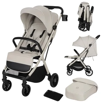 Produktbild von Lionelo Buggy Cloe Plus Kinderwagen Auto-Folding Einhandbedienung PolyurethanRäder Federung Fußsack Moskitonetz Becherhalter Beige