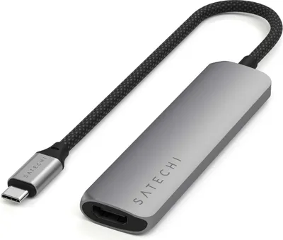 A Satechi USB-C multi-port adapter is shown against a white background.