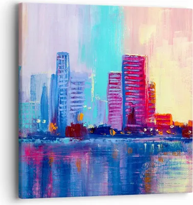 Produktbild von Bild auf Leinwand - Leinwandbild - Stadt Haus Straße - 40x40cm - Wand Bild - Wanddeko - Wandbilder - Leinwanddruck - Bilder - Kunstdruck - Wanddekoration - Leinwand bilder - Wandkunst - AC40x40-4023