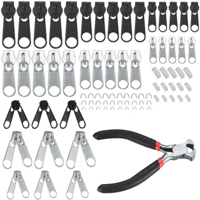 Reißverschluss-Reparaturset, 85-teilig, Metall, für Jacken & Taschen