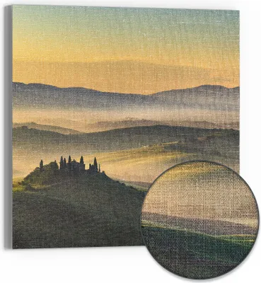 Produktbild von DEQORI Hybrid Leinwand Bild 50x50 cm 'Toskanischer Morgenzauber' Wandbild Glas flach modern
