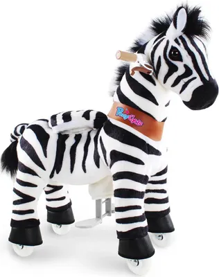 Image de PonyCycle Zebra Monture à roulettes pour enfants 3-5 ans avec frein/76cm de hauteur Cheval à bascule Peluche Ux368