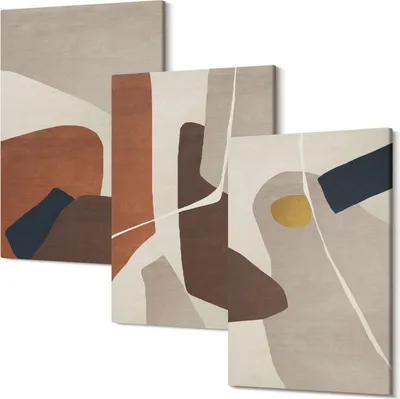 Produktbild von Wandbild – Leinwandbild – Leinwandbilder – Polycanvas – Kunstdruck – Modern – Panorama – Mehrteilig – 3-Teilig Set – Hochwertig – Lichtecht – Geruchslos – 20x30 Cm Je Element - Abstrakte Boho-Malereiformen im modernen Stil