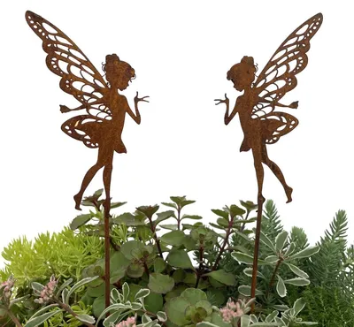 2er-Set Gartenstecker Elfen, Rostoptik, 32 cm, wetterbeständig