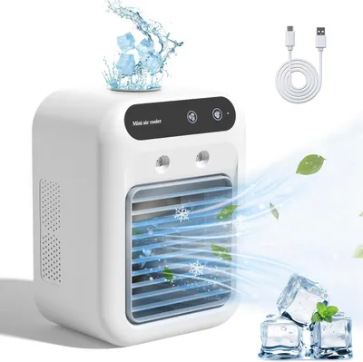 Produktbild von Mini Standventilatoren,USB Tragbarer Verdunstungskühler,Leiser Tischventilator Luftkühler mit 2 Windgeschwindigkeiten,500ml Wassertank,Doppelnebelspra