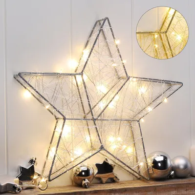 Produktbild von Weihnachtsstern aus Metall mit 40 warmweißen LEDs  - in Silber