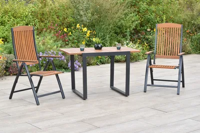 Produktbild von Merxx "Athos" Gartenmöbel Set 3tlg., 2 Klappsessel, Balkonausziehtisch 80 (120) x 70 cm, Aluminium/Akazie