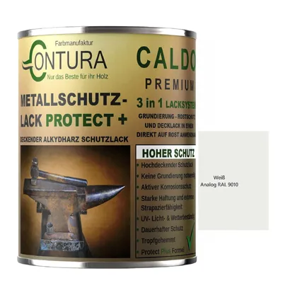 Produktbild von Contura 3 in 1 Rostschutzfarbe 1Liter. Metallschutzlack GLÄNZEND RAL Metall Lack Farbe Grundierung Rost - RAL 9010 Weiß