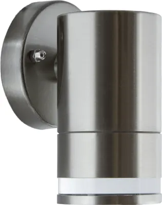 Produktbild von Außenwandlampe Edelstahl Glas H: 13 cm IP54 Chrom matt GU10 rund Modern