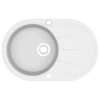 Image de vidaXL Évier en granit simple bassin ovale blanc