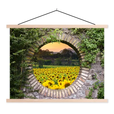 Produktbild von MuchoWow® Textilposter Durchschauen - Blumen - Sonnenblume 120x90 cm mit holzfarbenen Rahmen - Magnetisch