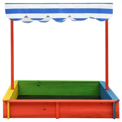Image de vidaXL Bac à sable avec toit réglable en bois de sapin multicolore UV50