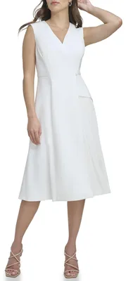 Produktbild von DKNY Damen Rock, ärmellos, asymmetrisch, mit Falten, Midi-Länge, Farbe: Creme, Größe 40