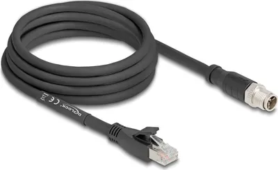 Produktbild von Delock M12 Kabel X-kodiert 8 Pin Stecker zu RJ45 Stecker Cat.5e S/FTP flexibel 3 m schwarz