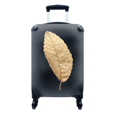 Produktbild von MuchoWow® Koffer Handgepäck Trolley Rollkoffer Kleine Reisekoffer mit 4 Rollen - Baum - Blatt - Schwarz und Gold - Cabin Size < 55x40x23 cm & 55x40x20 cm - Fotokoffer - Kabinenkoffer - Boardgepäck - Reise-Box - Reisekoffer - Reisegepäck - Koffer mit Bild - Trolley für Kinder