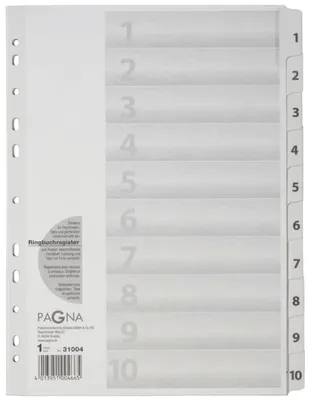 Zdjęcie produktu dla Pagna® 31004-08 Rejestr numerów - 1 - 10, karton, A4, 10 arkuszy, biały