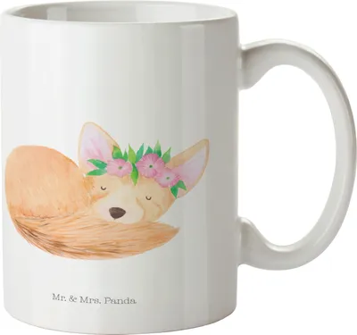 Produktbild von Mr. & Mrs. Panda Teetasse Wüstenfuchs Blumen - Weiß - Geschenk, Kaffeetasse, Afrika, Glücklich, Kaffeepott, Blumenkranz, Pott, Wüste, Tasse mit Spruch