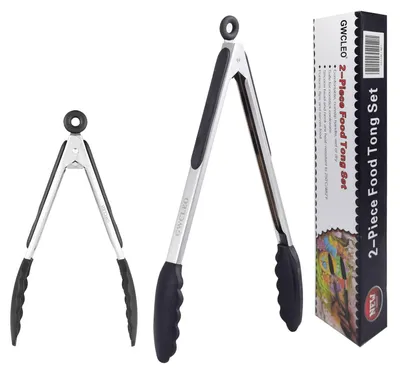 Küchenzangen 2er Set, Edelstahl & Silikon, 23+30 cm, schwarz