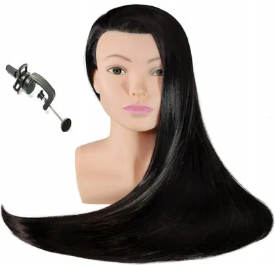 Obrázek produktu pro Tréninková hlava s poprsím Alice 80 cm černá, termovlásky + rukojeť,, kadeřnická hlava na česání, tréninková hlava