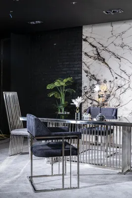 Produktbild von Esszimmer Stuhl Luxus Metall mit Textil Stühle Stil Modern Lehnstuhl