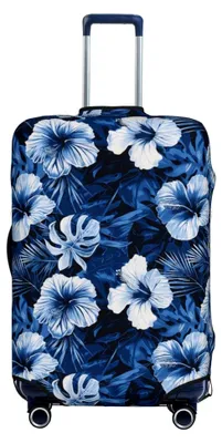 Produktbild von Gepäckschutz, elastisch, hawaiianisches Marineblau mit Blumenmuster, geeignet für Koffer von 55,9 bis 61 cm