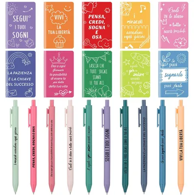 Imagen del producto de Set de 20 cuadernos y bolígrafos con citas inspiradoras