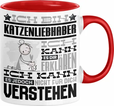 Produktbild von Katzenliebhaber Geschenk Kaffee-Tasse Geschenkidee für Katzenliebhaber Ich Bin Katzenliebhaber Ich Kann Es Dir Erklären Jedoch Nicht Für Dich Verstehen Spruch Lustig (Rot)