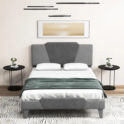 Produktbild von GOPLUS Holzbett 140x200 cm, Doppelbett mit Lattenrost, Bettgestell mit Kopfteil & Stauraum unter dem Bett, für Schlafzimmer & Gästezimmer, Grau