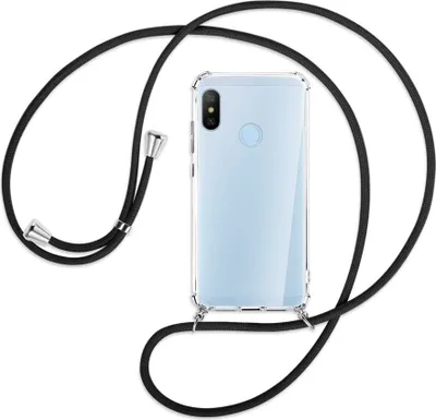 Produktbild von Handykette Backcover-Schutzhülle mit Band (Metall silberfarben) für Xiaomi Mi A2 Lite - schwarz