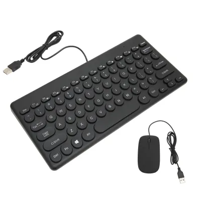 Obrázok produktu pre Sada klávesnica a myš – pohodlná, ergonomická, úsporná, 78 klávesov, guľaté klávesy, 4 tlačidlá na myši, káblová, počítačové príslušenstvo, čierna