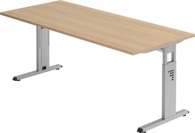 Produktbild von bümö Schreibtisch Serie-O - Gestell: Silber, Größe:  180 x 80 cm, Nachbildung: Eiche