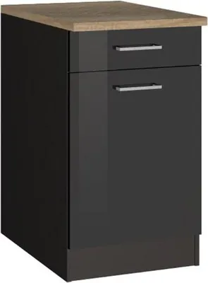 Produktbild von Held Möbel Unterschrank mit Schublade und Drehtür Mailand BxTxH 50 x 60 x 85 cm grau hochglanz zerlegt Anschlag reversibel 410.6211