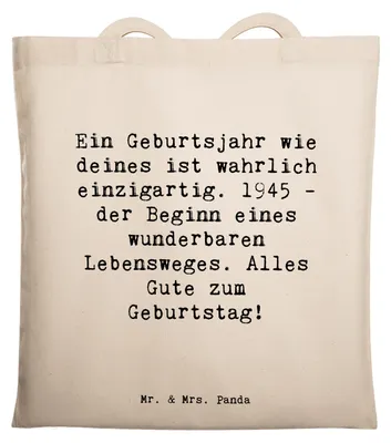 Produktbild von Mr. & Mrs. Panda Schultasche Spruch 1945 Geburtstag - Transparent - Geschenk, Glückwunsch, Tote Bag, Geburtsjahr, canvas tasche, Geburtstagsgeschenk, liebevolle Geschenke