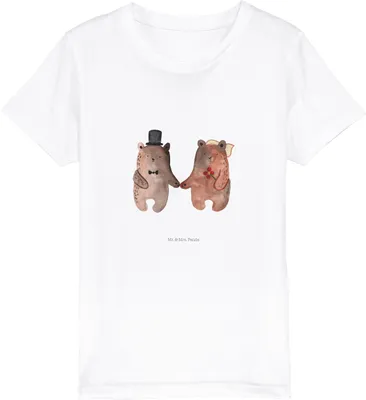 Produktbild von Mr. & Mrs. Panda Kleinkinder T-Shirt Bär Heirat 7-8 Jahre (122/128) - Weiß - Geschenk, Kindershirt, Kleinkind, Teenager, Teddy, für Kinder, Baumwollshirt