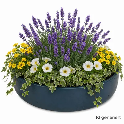 Produktbild von Ethan Pflanzschale Blau Größe XL Schale Glasfaser Stein Beton Deko Drinnen Draußen wetterfest