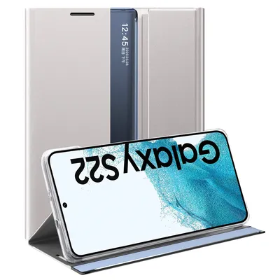 Immagine prodotto di Custodia Samsung Galaxy S22 5G, Custodia sottile in pelle con finestra e supporto per Galaxy S22 5G Argento
