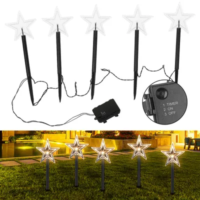 Obrázok produktu pre Clanmacy 5x záhradná zástrčka hviezda 23cm teplá biela 6/18h časovač 1,6m svetelné tyčinky, LED záhradné svetlá hviezda svetlá vianočná dekorácia vonkajšia záhrada vodotesná, vianočné svetlá dekorácie