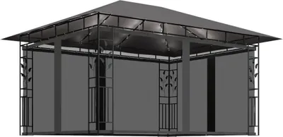 Produktbild von Pavillon mit Moskitonetz & LED-Lichterkette 4x3x2,73m Anthrazit