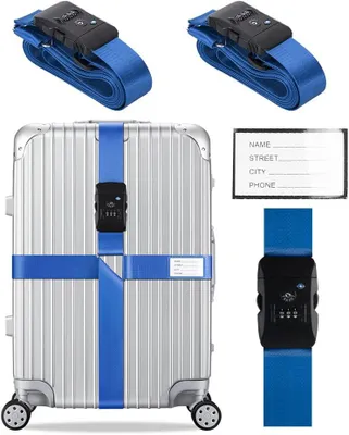 Obrázok produktu pre Cestovný popruh na kufor so TSA zámkom, nastaviteľný, 2 ks, modrý, pre batožinu