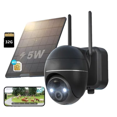 Produktbild von 4G LTE Überwachungskamera Aussen Akku mit SIM Karte 2K Kabellos Solar PTZ IP Kamera Outdoor Ohne WLAN Farb-Nachtsicht PIR Erkennung mit 32G