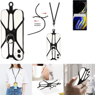 Produktbild von K-S-Trade 3in1 Handykette Handyband Handykordel Halsband Smartphone-Ring Handy-Ring kompatibel mit Samsung Galaxy Note9 Exynos Fingerhalterung