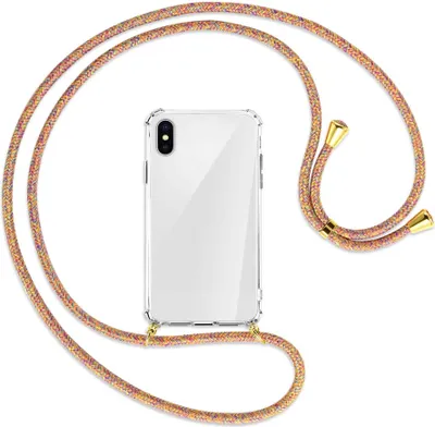 Produktbild von Handykette Backcover-Schutzhülle mit Band (Metall goldfarben) für Apple iPhone X / XS / 10 - Rainbow