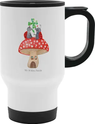 Produktbild von Mr. & Mrs. Panda thermosbecher Marienkäfer Fliegenpilz - Weiß - Geschenk, Thermobecher, To-Go-Becher, Camping Becher, Tiere, To Go, Fleigenpilzhaus, Zuhause, Haus