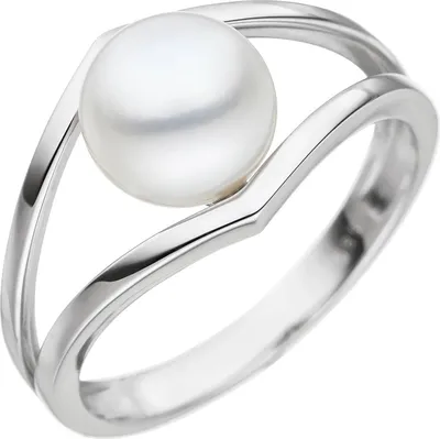 Produktbild von Gr. 50 Damen Ring 585 Gold Weißgold 1 Süßwasser Perle Perlenring Weißgoldring
