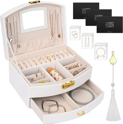 Obrázok produktu pre Šperkovnica – úložná zásuvka na šperky – organizácia šperkov – dvojvrstvová – 20x16x10 cm – biela