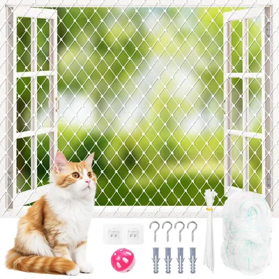 Produktbild von Katzennetz 3 x 8 m - Transparentes Katzenschutznetz - Komplettset 82 Teile - Ohne Bohren - Wetterfest - Für Balkon/Fenster - Katzenschutznetz