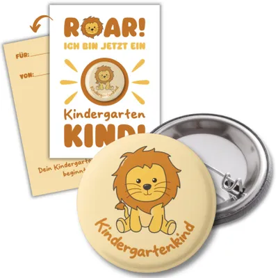 Produktbild von Jubelux Kindergartenkind Löwen Button | Löwenmotiv - Rund Ø 3,7 cm mit Nadelverschluss | ideal zum Kindergartenstart, Kindergarten Buttons
