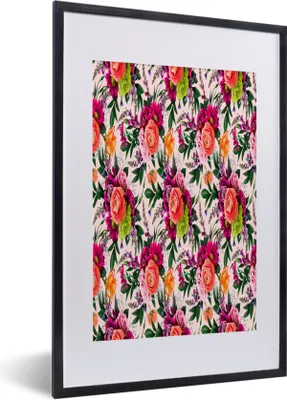 Produktbild von MuchoWow® MuchoWow® Gerahmtes Poster Blumen - Muster - Farben 40x60 cm - Poster mit zchwarzem Bilderrahmen - Poster in Rahmen