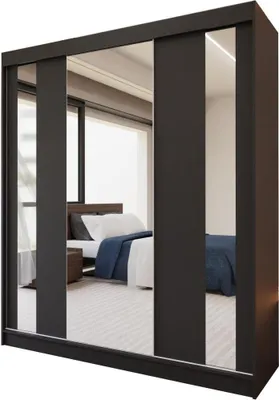 Image de BEAUTYSOFA armoire à portes coulissantes GAJA 180 cm - armoire moderne à trois portes avec miroir (noir)