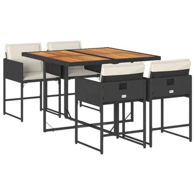 Obrázok produktu pre vidaXL 5-dielny záhradný jedálenský set s vankúšmi Black Poly Rattan